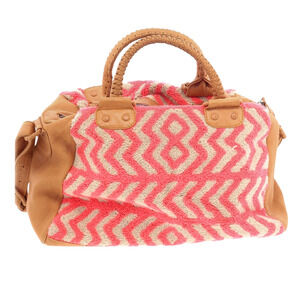 CLEOBELLA Layla Weekender boho tribal chevron travel carpet bag tan neon pink